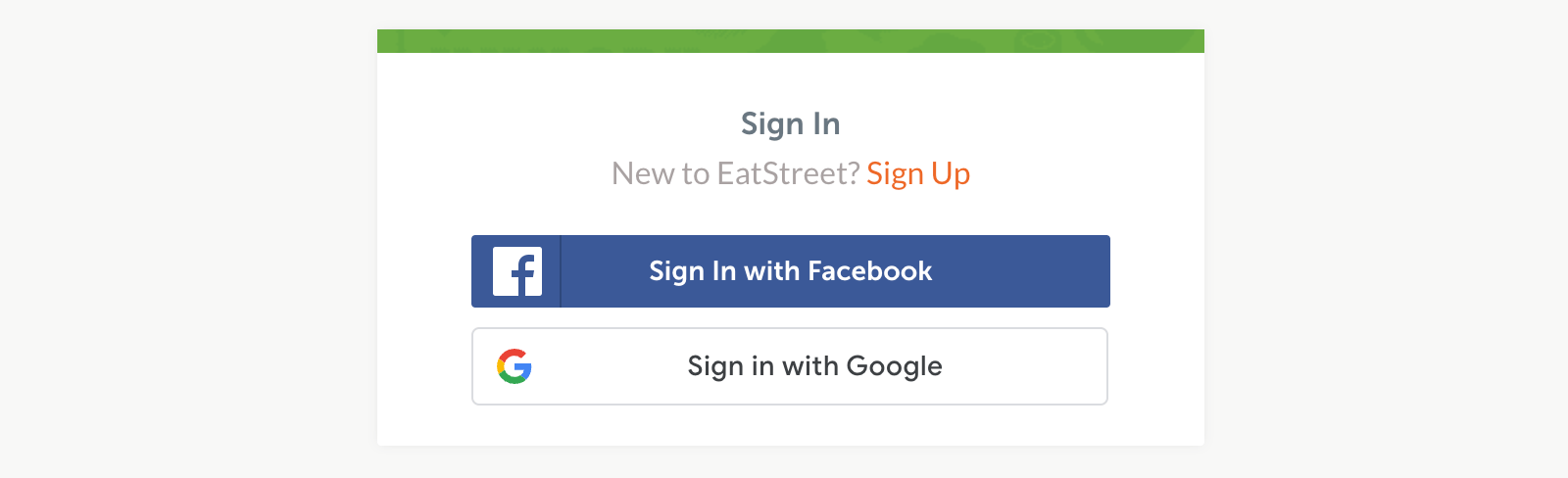 A truncated screenshot of EatStreet's sign in page